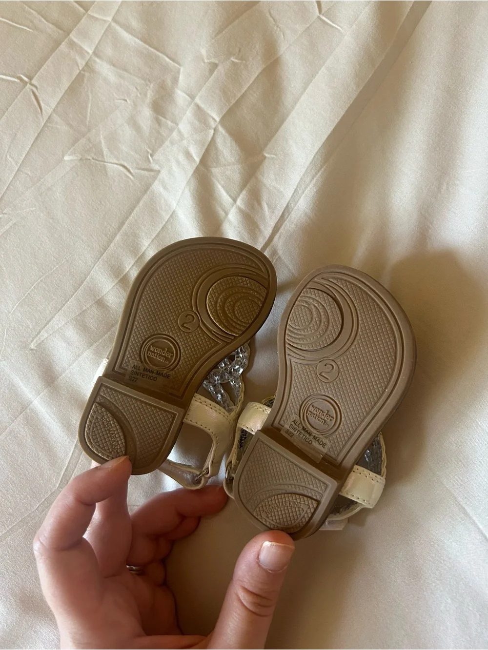 Wonder Nation White Braided Toddler Sandals with Tan Footbed